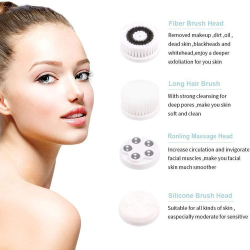 Multifunctional Electric Facial Cleansing Brush with 4 Heads